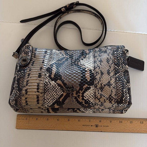 Coach Crosby Pieced Exotic Embossed Leather Gunmetal Gusset Zip Crossbody - Picture 12 of 16